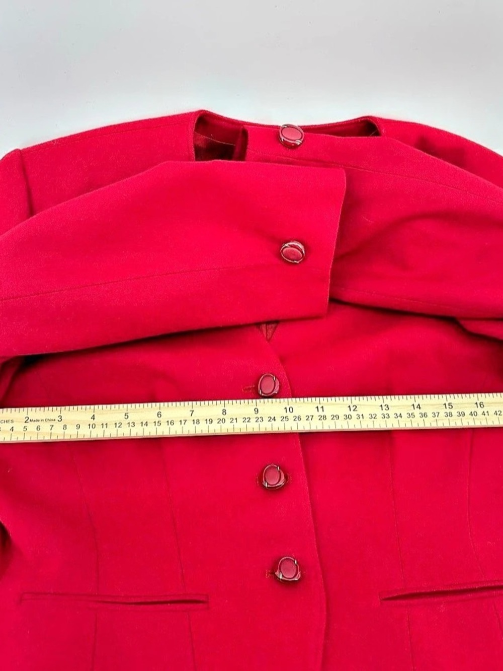 Vintage Pendleton Red Virgin Wool Collarless Blazer Jacket Size 8 - Picture 9 of 11